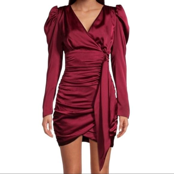 Lavish Alice Long Sleeve Satin Ruched Mini Dress Size 6 NWT - Picture 1 of 10